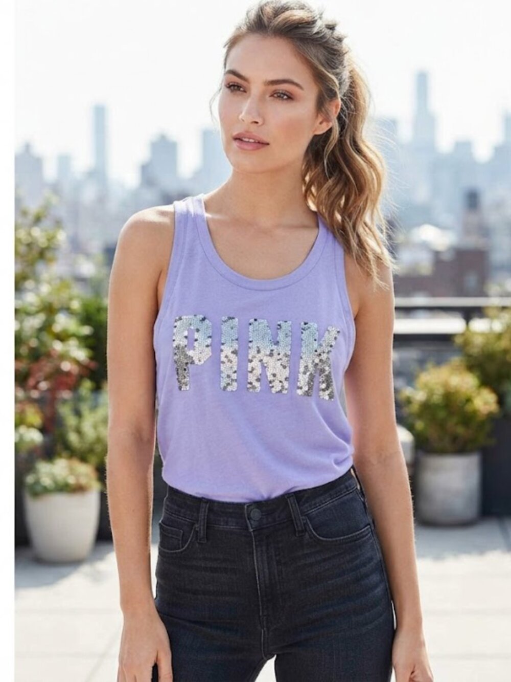PINK Victoria's‎ Secret Purple Sequin Tank Top XSmall